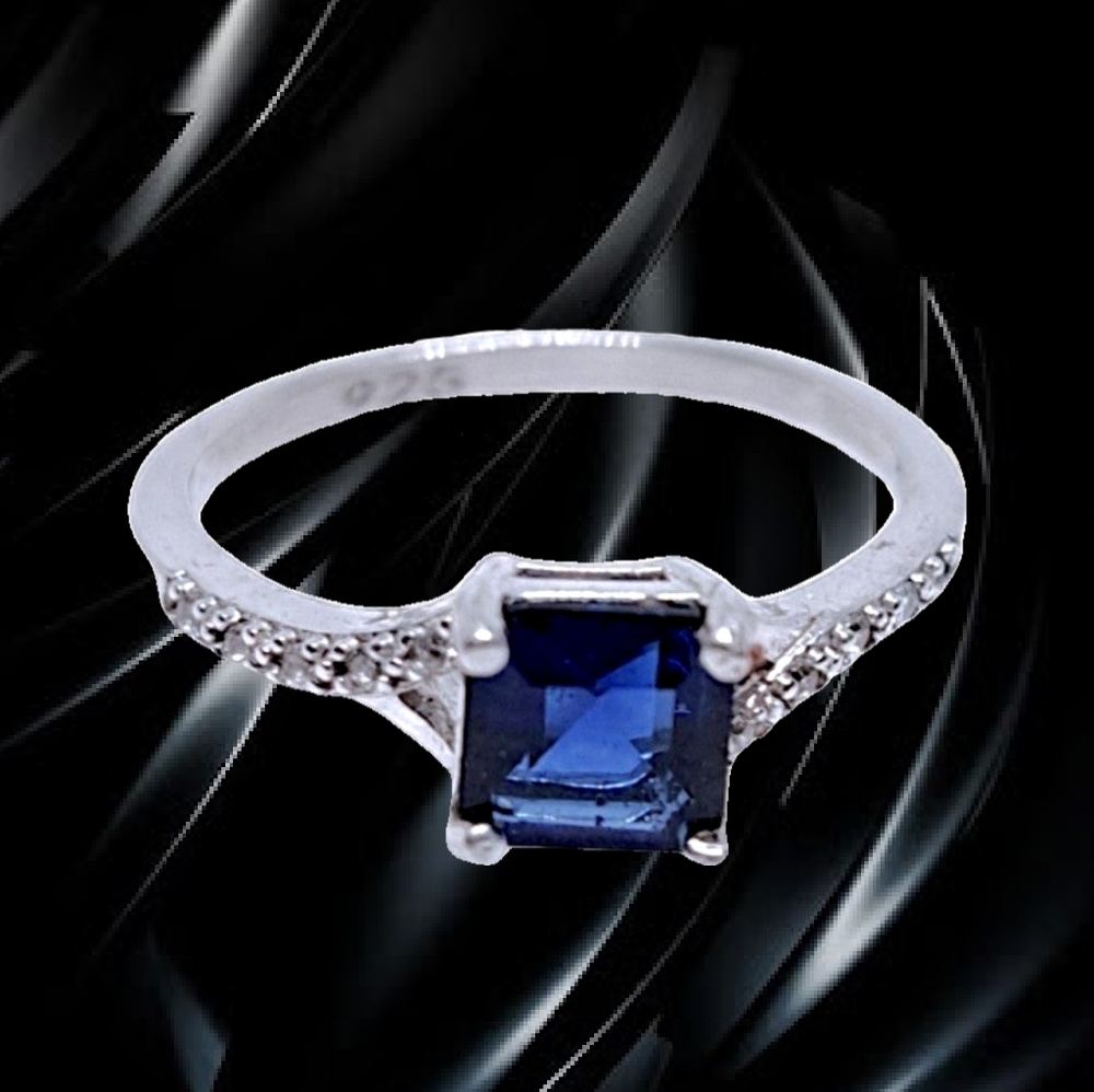 Blue & White Sapphire Sterling Silver Ring